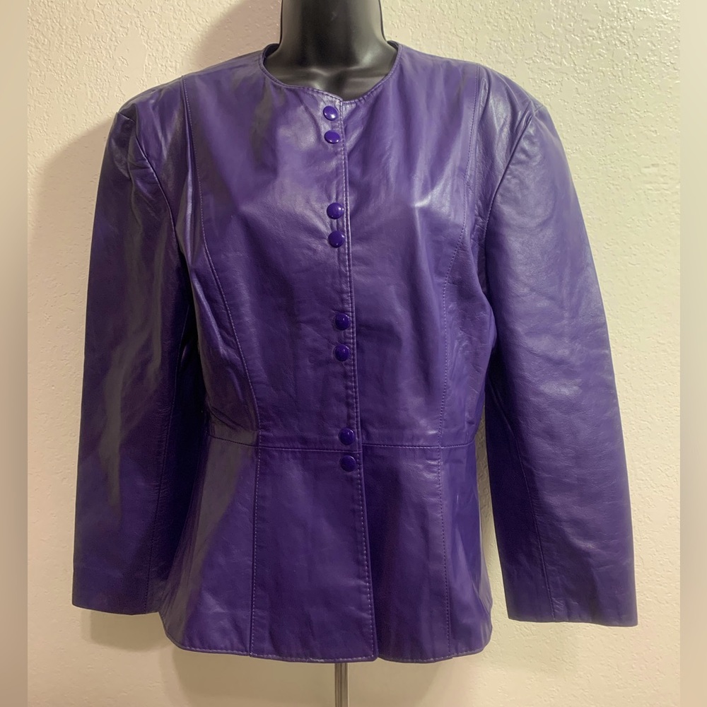 Vintage Aggie Georgette chordas 80s purple Leather blazer jacket women’s size 6